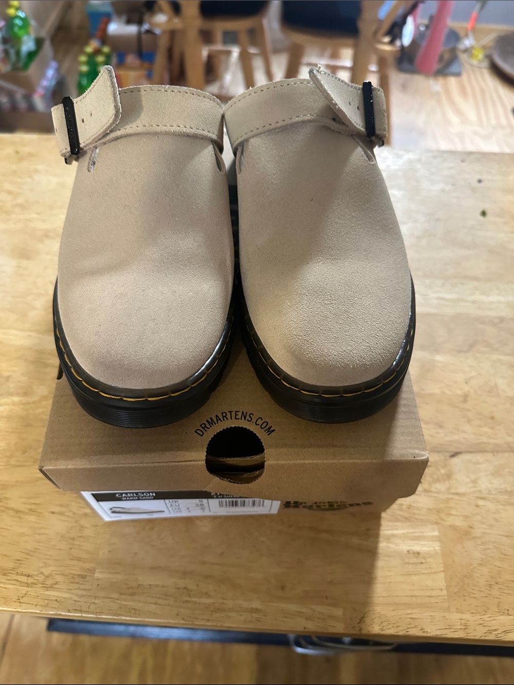 Dr. Martens Taupe Suede Slip-On Clogs with Buckle